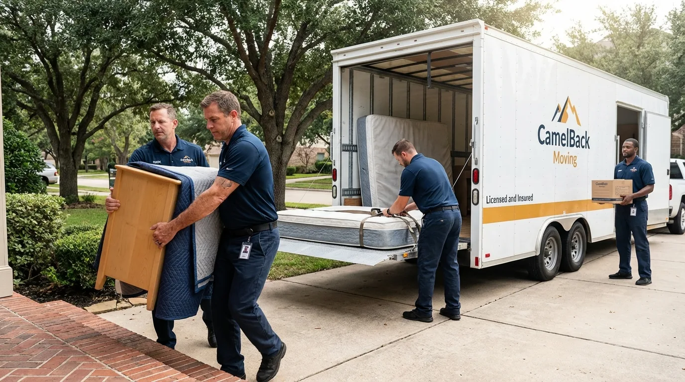 Crew loading residential truck for cross-state move from Gibsonton, FL