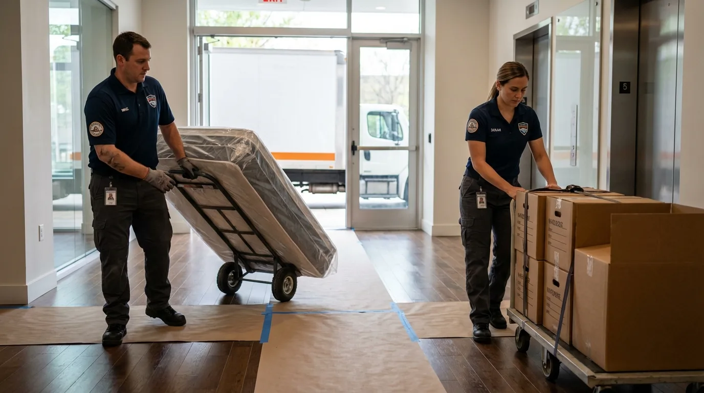 Professional apartment movers loading elevator in Gibsonton, FL