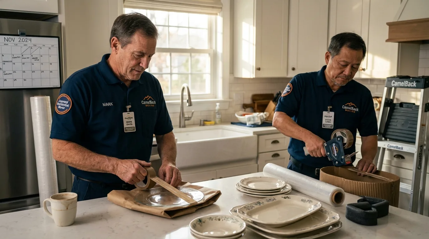 Professional crew packing kitchen dishware in Gibsonton, FL
